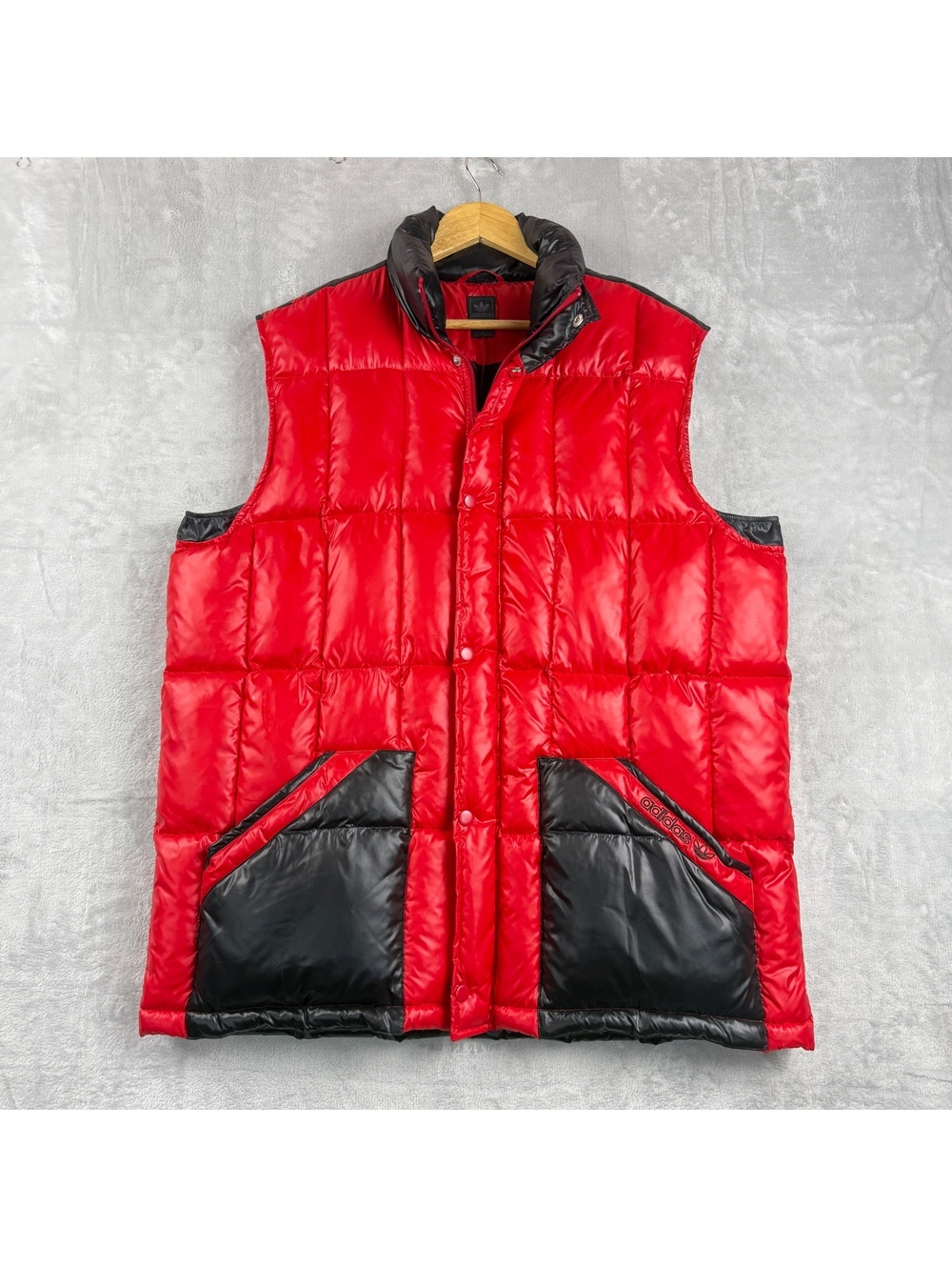 VTG Adidas Originals Puffer Vest Trefoil Quilted Jacket Men L Shiny Y2K 2000s
